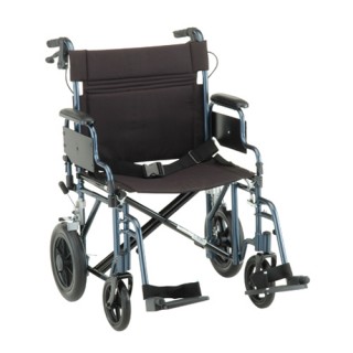 332B Nova Deluxe Transport Wheelchair, Flip-Up Arms, Handbrakes, Blue, Heavy Duty 22'' (400 LBS Weight Capacity)