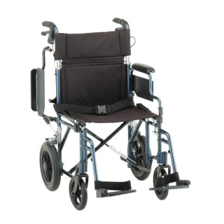 352BL Nova Deluxe Transport Wheelchair, Flip-Up Arms, Handbrakes, BLUE (300 Lbs Weight Capacity)