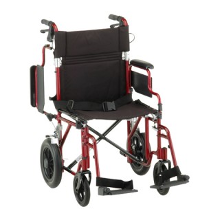 352RD Nova Deluxe Transport Wheelchair, Flip-Up Arms, Handbrakes, RED (300 Lbs Weight Capacity)