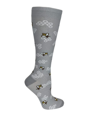 386-HBG 12" Premium Compression Socks Honeybees Grey (15 - 18mmhg compression)